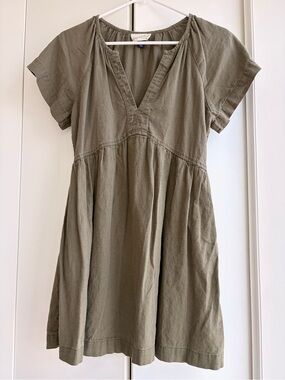 Olive Green Cotton Dress - Classic Short Sleeve